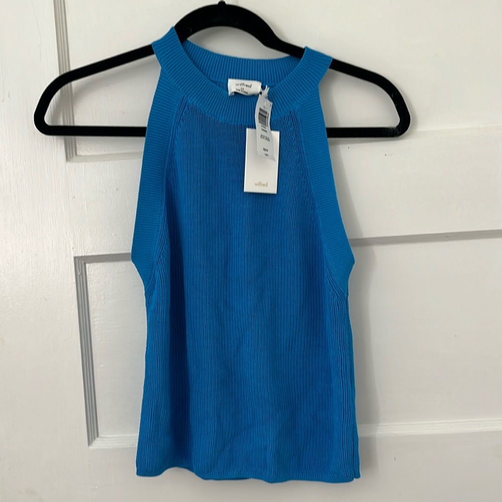 NWT Aritzia Wilfred Orris Knit Halter Wave Blue Tank Top